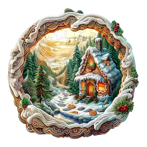 Holzpuzzle Erwachsene, Weihnachtshaus Holzpuzzle, Unregelmäßige Einzigartige Form Puzzleteile, Exquisite Geschenkverpackung, Geburtstagsgeschenk für Erwachsene und Kinder(L-34 * 33.9cm-270 Stück) von wudhank