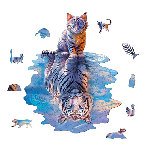 Holzpuzzle Erwachsene, Katze Tiger Holzpuzzle, Tierisches Holzpuzzle, Exquisite Geschenkverpackung, Familienspiel-Geburtstagsgeschenk für Erwachsene und Kinder (L-34 * 27.4cm-175 Stück) von wudhank