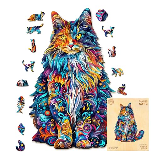 Holzpuzzle für Erwachsene, Maine-Katze Holzpuzzle, Unregelmäßige Einzigartige Form Puzzleteile, Exquisite Geschenkverpackung, Geburtstagsgeschenk für Erwachsene und Kinder(L-34 * 26.6cm-220 Stück) Holzpuzzle für Erwachsene, Maine-Katze Holzpuzzle, Unregelmäßige Einzigartige Form Puzzleteile, Exquisite Geschenkverpackung, Geburtstagsgeschenk für Erwachsene und Kinder(L-34 * 26.6cm-220 Stück) von wudhank