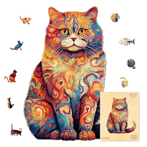 Holzpuzzle für Erwachsene, Schottisches Katzen Holzpuzzle, Exquisite Geschenkverpackung, Familienspiel-Geburtstagsgeschenk für Erwachsene und Kinder (L-34 * 28.2cm-230 Teile) von wudhank