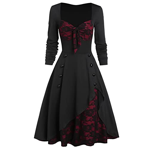 wuitopue Gothic Kleider Damen Mittelalter Kleid Vintage Steampunk Kleider Gothic Kostüme Halloween Karneval Party Kleid Festliches Kostüm Renaissance Cosplay Kleidung Abendkleid von wuitopue