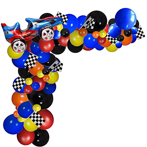 121 Stück Rennwagen-Ballons, Bogengirlande, Dekoration, Rennwagen-Folienballons, Checker-Flagge für Monster-Truck-Party, Ziellinien-Rennwagen, Nascar-Partyzubehör (Rennwagen) von wukou