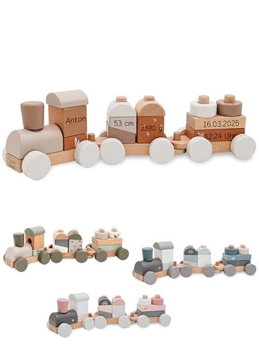 wunderwunsch® - Personalisierte Holz Eisenbahn Kinder - Geburtstagszug - Zug Baby Eisenbahn - Holzzug Personalisierte Geschenke Baby Spielzeug 1 Jahr (beige, 41 x 5 x 11 cm) von wunderwunsch