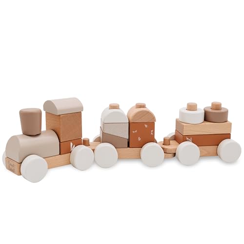 wunderwunsch® - Personalisierte Holz Eisenbahn Kinder - Geburtstagszug - Zug Baby Eisenbahn - Holzzug Personalisierte Geschenke Baby Spielzeug 1 Jahr (beige, 41 x 5 x 11 cm) von wunderwunsch