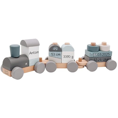 wunderwunsch® - Personalisierte Holz Eisenbahn Kinder - Geburtstagszug - Zug Baby Eisenbahn - Holzzug Personalisierte Geschenke Baby Spielzeug 1 Jahr (blau, 41 x 5 x 11 cm) von wunderwunsch