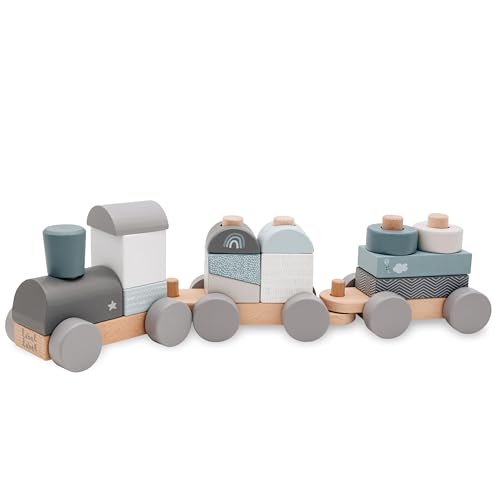 wunderwunsch® - Personalisierte Holz Eisenbahn Kinder - Geburtstagszug - Zug Baby Eisenbahn - Holzzug Personalisierte Geschenke Baby Spielzeug 1 Jahr (blau, 41 x 5 x 11 cm) von wunderwunsch