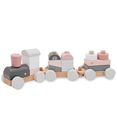 wunderwunsch® - Personalisierte Holz Eisenbahn Kinder - Geburtstagszug - Zug Baby Eisenbahn - Holzzug Personalisierte Geschenke Baby Spielzeug 1 Jahr (rosa, 41 x 5 x 11 cm) von wunderwunsch