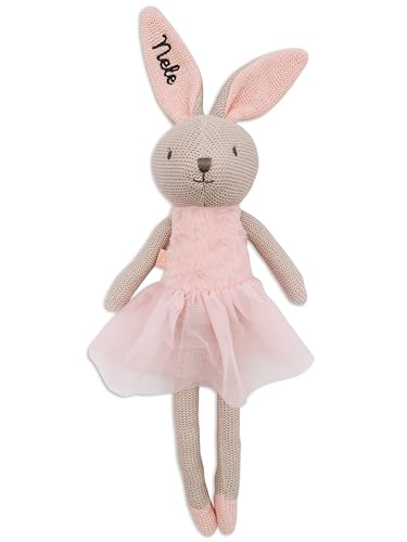 wunderwunsch JOLLEIN personalisierter Hase als Taufgeschenk Mädchen, Fairy, Geschenk Geburt, Puppe, Baby, 1. Geburtstag Girly, Kuscheltier individualisiert (rosa) von wunderwunsch