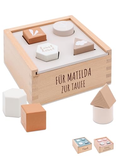 wunderwunsch Motorikspielzeug Steckspiel personalisiert Motorikwürfel für Kinder als Kinderspielzeug zum Lernen für Baby und Kleinkind individualisiert (beige) von wunderwunsch