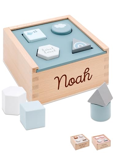 wunderwunsch Motorikspielzeug Steckspiel personalisiert Motorikwürfel für Kinder als Kinderspielzeug zum Lernen für Baby und Kleinkind individualisiert (blau) von wunderwunsch