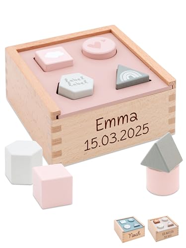 wunderwunsch Motorikspielzeug Steckspiel personalisiert Motorikwürfel für Kinder als Kinderspielzeug zum Lernen für Baby und Kleinkind individualisiert (rosa) von wunderwunsch
