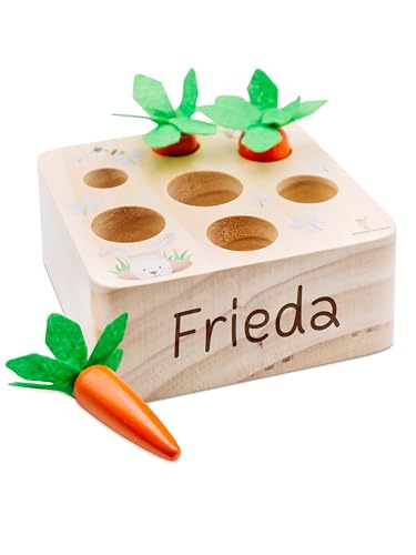 wunderwunsch - Personalisiertes Möhrensteckspiel Holz - Montessori Würfel - Baby Motorikspielzeug ab 1 Jahr - Baby Spielzeug 1 Jahr (Hase, ohne Name) von wunderwunsch