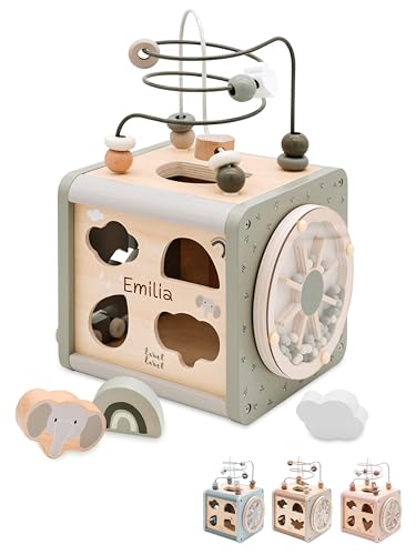 wunderwunsch - Personalisierter Motorikwürfel Holz - Montessori Würfel - Baby Motorikspielzeug ab 1 Jahr - Kinderspielzeug 18 Monate (grün, mit Name) von wunderwunsch