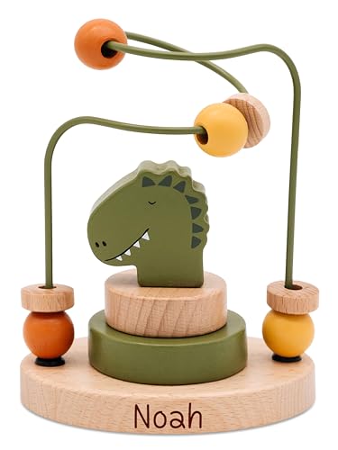 wunderwunsch Trixie Motorikschleife als Baby Geschenk, Geschenke zur Geburt, Babyspielzeug, Personalisierte Geburtstagsgeschenke, Montessori Spielzeug mit Personalierung (Dino, mit Name) von wunderwunsch