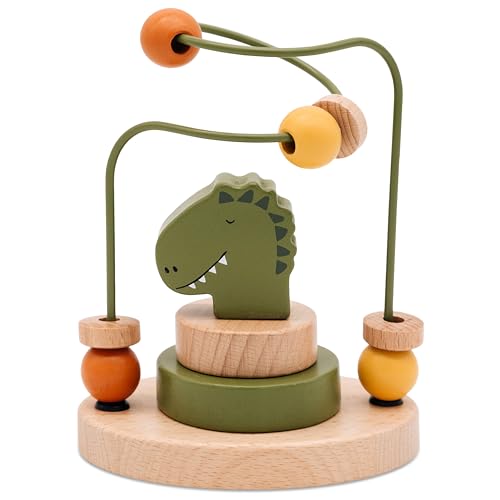 wunderwunsch Trixie Motorikschleife als Baby Geschenk, Geschenke zur Geburt, Babyspielzeug, Personalisierte Geburtstagsgeschenke, Montessori Spielzeug mit Personalierung (Dino, ohne Name) von wunderwunsch