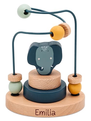 wunderwunsch Trixie Motorikschleife als Baby Geschenk, Geschenke zur Geburt, Babyspielzeug, Personalisierte Geburtstagsgeschenke, Montessori Spielzeug mit Personalierung (Elefant, mit Name) von wunderwunsch