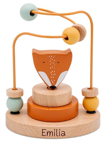 wunderwunsch Trixie Motorikschleife als Baby Geschenk, Geschenke zur Geburt, Babyspielzeug, Personalisierte Geburtstagsgeschenke, Montessori Spielzeug mit Personalierung (Fuchs, mit Name) von wunderwunsch