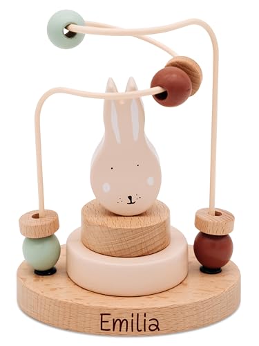 wunderwunsch Trixie Motorikschleife als Baby Geschenk, Geschenke zur Geburt, Babyspielzeug, Personalisierte Geburtstagsgeschenke, Montessori Spielzeug mit Personalierung (Hase, mit Name) von wunderwunsch
