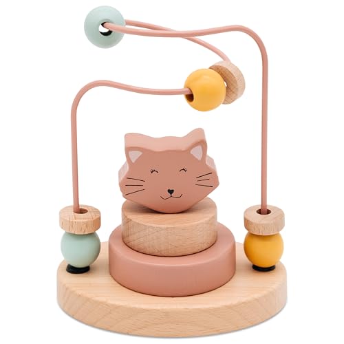 wunderwunsch Trixie Motorikschleife als Baby Geschenk, Geschenke zur Geburt, Babyspielzeug, Personalisierte Geburtstagsgeschenke, Montessori Spielzeug mit Personalierung (Katze, ohne Name) von wunderwunsch