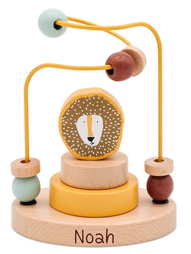 wunderwunsch Trixie Motorikschleife als Baby Geschenk, Geschenke zur Geburt, Babyspielzeug, Personalisierte Geburtstagsgeschenke, Montessori Spielzeug mit Personalierung (Löwe, mit Name) von wunderwunsch
