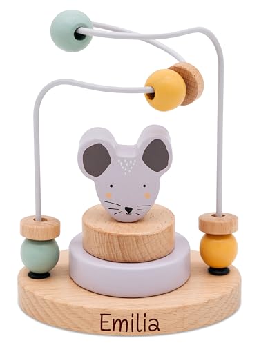 wunderwunsch Trixie Motorikschleife als Baby Geschenk, Geschenke zur Geburt, Babyspielzeug, Personalisierte Geburtstagsgeschenke, Montessori Spielzeug mit Personalierung (Maus, mit Name) von wunderwunsch
