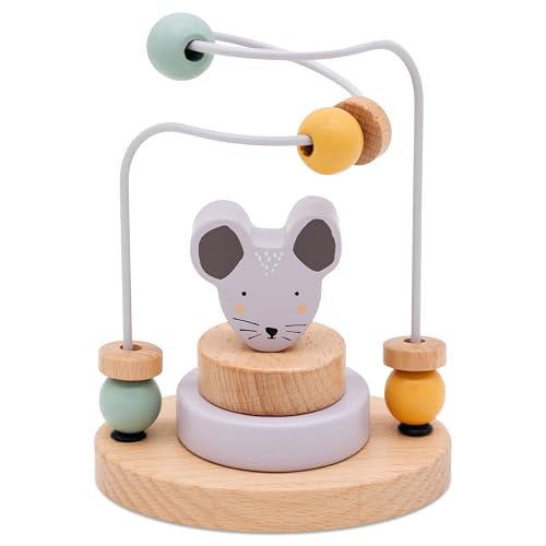 wunderwunsch Trixie Motorikschleife als Baby Geschenk, Geschenke zur Geburt, Babyspielzeug, Personalisierte Geburtstagsgeschenke, Montessori Spielzeug mit Personalierung (Maus, ohne Name) von wunderwunsch