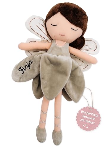 wunderwunsch personalisierte Fee als Taufgeschenk Mädchen, Fairy, Geschenk Geburt, Puppe, Baby, 1. Geburtstag Girly, Kuscheltier individualisiert (braune Haare) von wunderwunsch