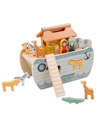wunderwunsch smallfoot Arche Noah Taufgeschenk, Geschenk Taufe Jungen und Mädchen, Motorikspielzeug, Baptism Gift für Kinder als Lernspielzeug (Zur Taufe + Daten) von wunderwunsch