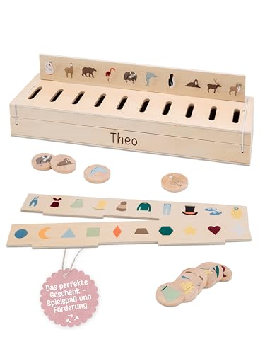 wunderwunsch smallfoot Bildersortierbox, Montessori Spielzeug personalisiert für Baby und Kleinkind, Kinderspielzeug, Lernspielzeug, Motorikspielzeug, Motorikwürfel Alternative (mit Name) von wunderwunsch