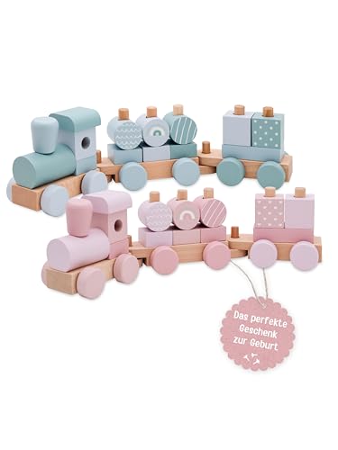 wunderwunsch smallfoot personalisierter Geburtstagszug, Motorikspielzeug, Geschenk Geburt, Personalisierter Zug, Babygeschenk, Holzeisenbahn, Taufgeschenk, individualisiert (rosa, ohne Name) von wunderwunsch