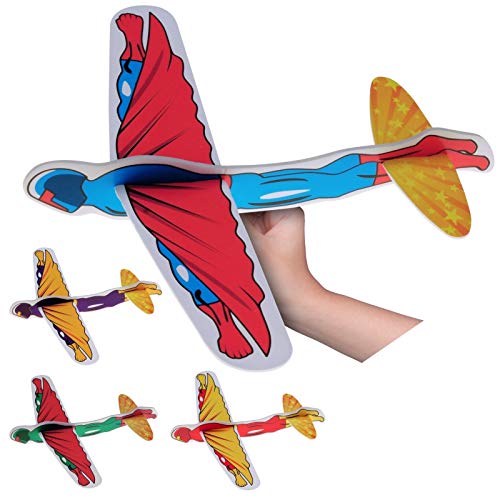 4 Stück XXL Styropor Flieger Superhelden 40 cm, Gleitflugzeug, Glider, Flugzeug, Flieger, Mitgebsel Kindergeburtstag, Tombola von wuselwelt