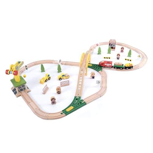 wuuhoo® Holzeisenbahn Paulchen im Set für Kinder - Spielzeugeisenbahn aus Holz, Eisenbahn Set mit Holzschienen inkl. Zubehör - Kinderspielzeug mit Lokomotive, Kran, Brücke und mehr von wuuhoo