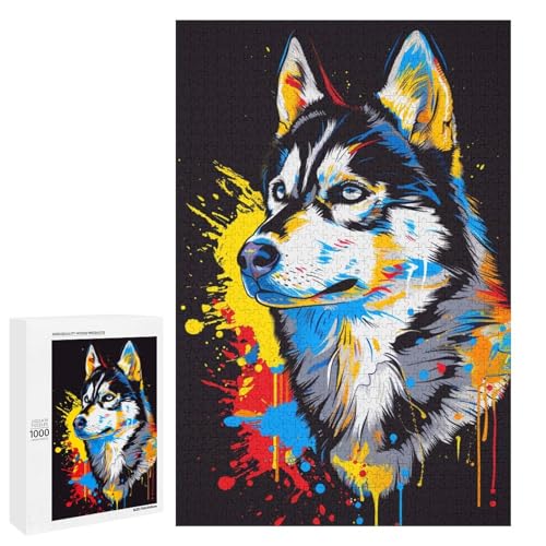 Sibirischer Husky mit Kopfhörern 1000 teiliges Puzzle für Erwachsene Puzzles für Teenager Geschenke Entspannungsspiele Denksportaufgabe 75 x 50 cm von wuxiyueyue