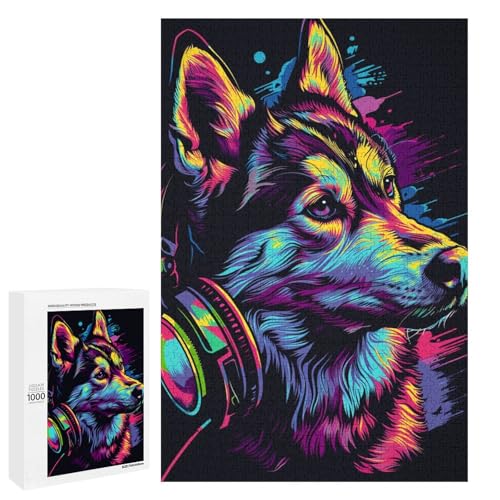 Sibirischer Husky mit Kopfhörern 1000 teiliges Puzzle für Erwachsene und Kinder ab 12 Jahren 75 x 50 cm Sibirischer Husky mit Kopfhörern 1000 teiliges Puzzle für Erwachsene und Kinder ab 12 Jahren 75 x 50 cm von wuxiyueyue