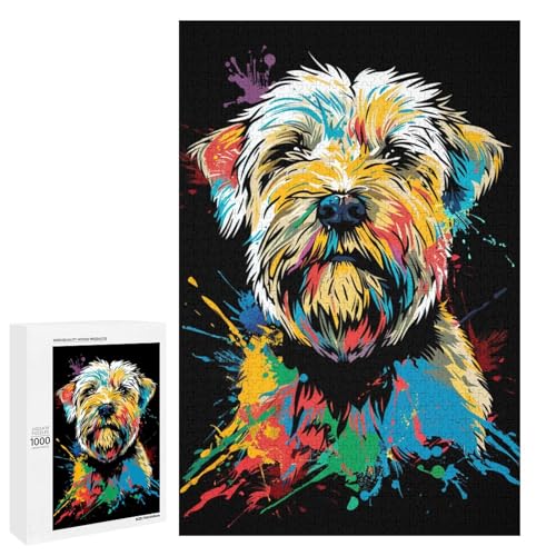 Soft Coated Wheaten Terrier Hunde Puzzle 1000 Teile für Erwachsene lustige Familienpuzzles für Erwachsene Teenager Kinder unmögliche Spiele Geschenkspielzeug Heimdekoration 75 x 50 cm von wuxiyueyue