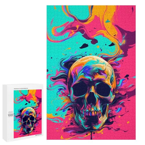 Totenkopf Puzzle bunt 1000 Teile für Erwachsene Puzzle Teenager Geschenke Entspannungsspiele Denksportaufgabe 75 x 50 cm von wuxiyueyue