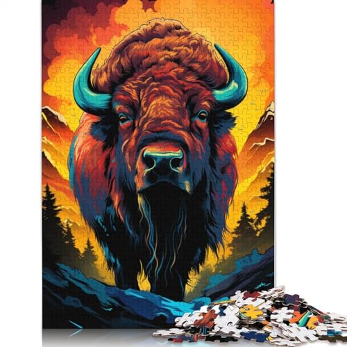 1000-teiliges Puzzle „Bison‘s farbenfrohes psychedelisches Puzzle für Erwachsene“ Papierpuzzle anspruchsvolles Spiel 1000 Teile (38 x 26 cm) von wuzihanptpt
