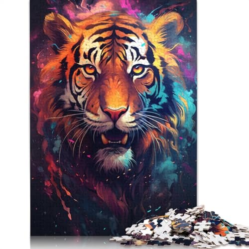 1000-teiliges Puzzle Lernspiele Wütender bunter Tiger Puzzle aus Papier Familienunterhaltungsspielzeug 1000 Teile (38 x 26 cm) von wuzihanptpt