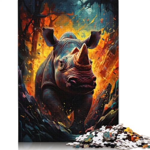 1000-teiliges Puzzle Lernspiele Zeichnen Tier-Nashorn-Puzzle Holzpuzzle Familienunterhaltungsspielzeug 1000 Teile (75 x 50 cm) von wuzihanptpt