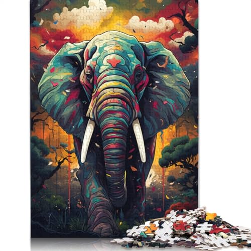 1000-teiliges Puzzle Lernspiele farbenfrohe Psychedelie der Elefanten Puzzle aus Papier Familienunterhaltungsspielzeug 1000 Teile (38 x 26 cm) von wuzihanptpt