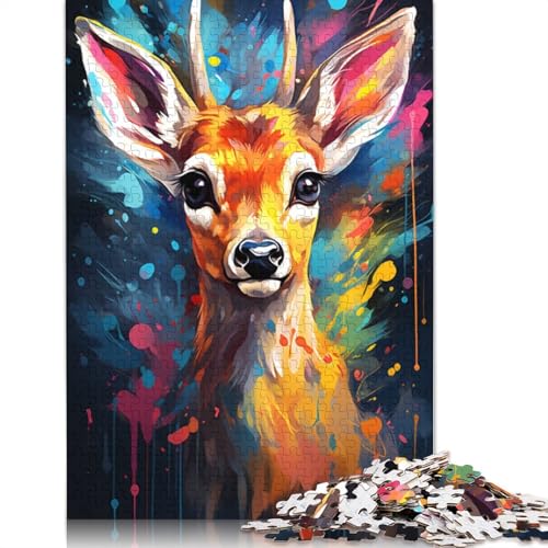 1000-teiliges Puzzle Lernspiele farbenfrohe Psychedelie eines süßen kleinen Hirsches Papierpuzzle Familienunterhaltungsspielzeug 1000 Teile (38 x 26 cm) von wuzihanptpt