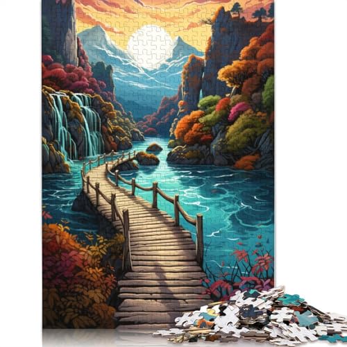 1000-teiliges Puzzle für Erwachsene farbenfrohes psychedelisches Motiv der Plitvicer Seen Puzzle für Erwachsene Holzpuzzle Puzzle für Erwachsene Lernspiel-Herausforderung von wuzihanptpt