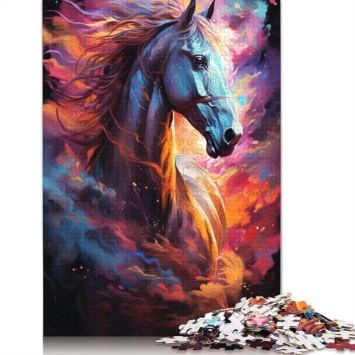 Puzzle 1000 Teile Farbmalerei Pferdepuzzle für Erwachsene Holzpuzzle Familienspiele Weihnachtsgeburtstagsgeschenke 1000 Teile (75 x 50 cm) von wuzihanptpt