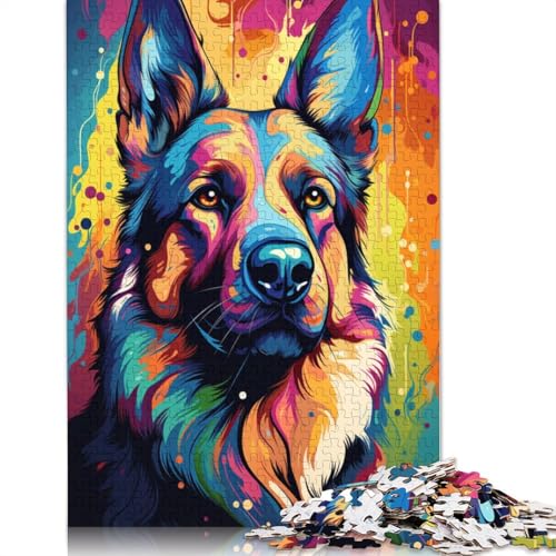 Puzzle 1000 Teile Gemälde bunter Deutscher Schäferhund Puzzle für Erwachsene Holzpuzzle Heimdekoration 1000 Teile (75 x 50 cm) von wuzihanptpt