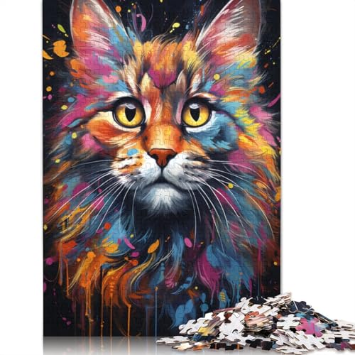 Puzzle 1000 Teile für Erwachsene Malen buntes Katzen-Kunst-Puzzle für Erwachsene Holzpuzzle Lernspiele für Erwachsene und Kinder 1000 Teile (75 x 50 cm) von wuzihanptpt