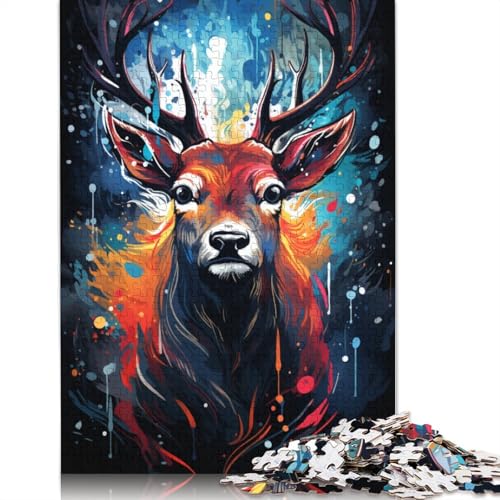 Puzzle 1000 Teile für Erwachsene farbenfrohes psychedelisches Hirsch-im-Sturm-Puzzle für Erwachsene Holzpuzzle Familienunterhaltungsspielzeug 1000 Teile (75 x 50 cm) von wuzihanptpt