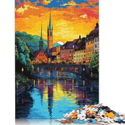 Puzzle Zürich_Altstadt 1000 Teile Puzzle für Erwachsene Papierpuzzle für Erwachsene und Kinder ab Jahren lustige Puzzlespiele 1000 Teile (38 x 26 cm) von wuzihanptpt
