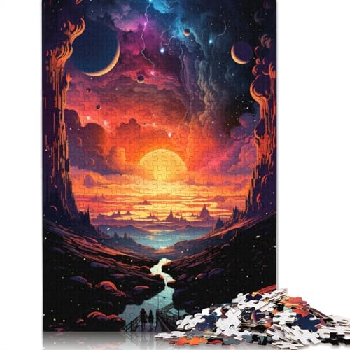 Puzzle farbenfroher Psychedelischer Sonnenuntergang aus dem Weltraum 1000 Teile Holzpuzzle für Erwachsene und Kinder tolles Geschenk für Erwachsene 1000 Teile (75 x 50 cm) von wuzihanptpt