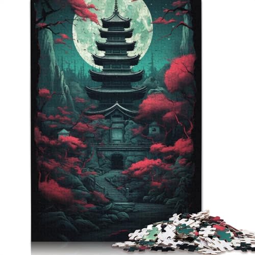 Puzzle für Erwachsene „Roter Tempel und Dunkelheit des Mondes“ 1000 Teile Puzzle aus Papier Puzzle für Kinder ab Jahren Lernspiel 1000 Teile (38 x 26 cm) von wuzihanptpt