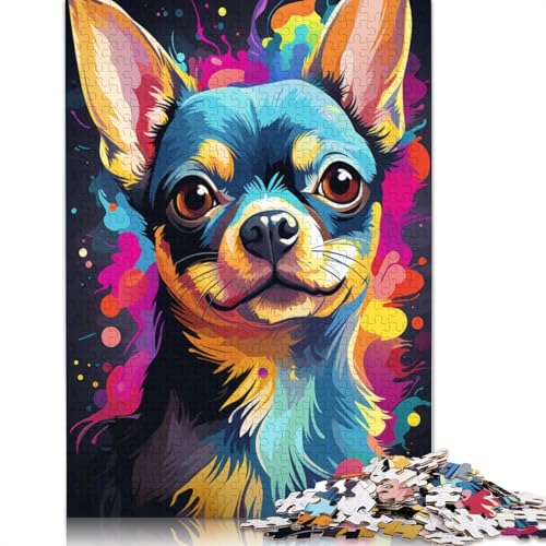 Puzzle für Erwachsene 1000 Teile Bunte Zeichnung eines Chihuahua-Hundes Puzzle für Erwachsene Papierpuzzle Lernspiele für Erwachsene und Kinder 1000 Teile (38 x 26 cm) von wuzihanptpt